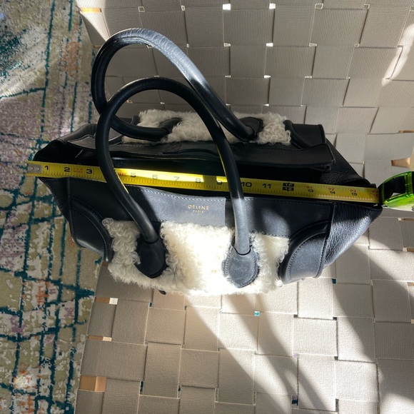 CELINE mini luggage tote bag in leather/shearling - Picture 7 of 15